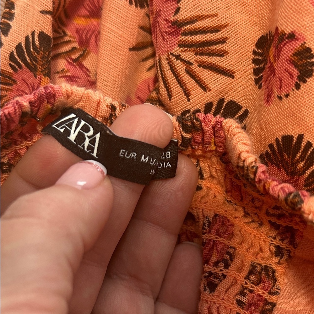 Zara Linen Blend Tropical Floral Faux Wrap Mini Vacation Dress - Picture 9 of 9